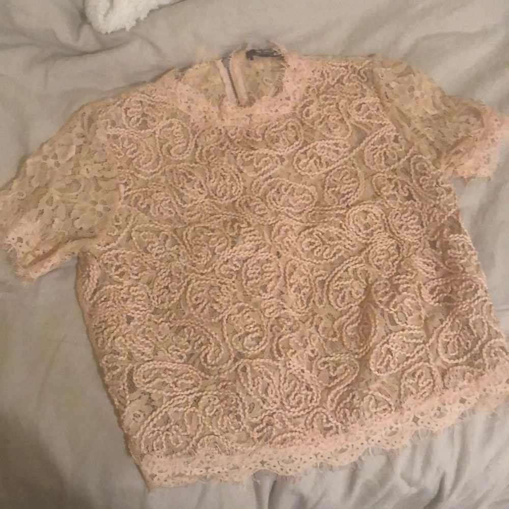Zara Trafaluc lace blouse in blush pink
